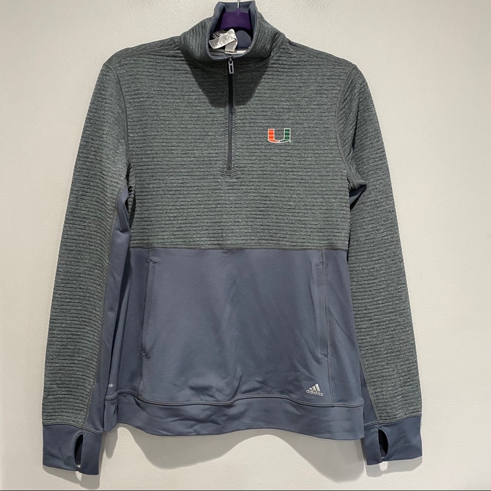 Adidas Miami Hurricanes Quarter Zip Pullover Climalite Gray Size Medium